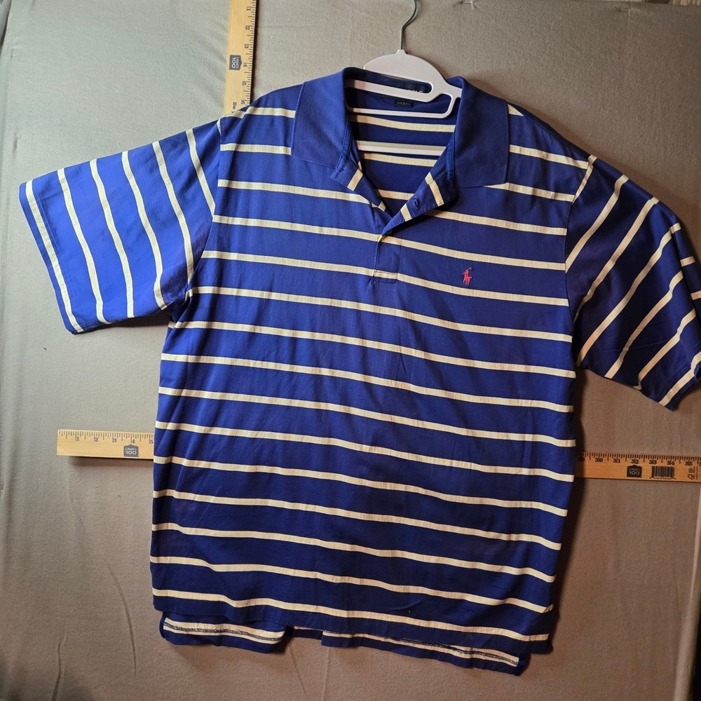 Polo Golf Ralph Lauren Mens XL Blue White Striped Cotton Short Sleeve Polo Shirt